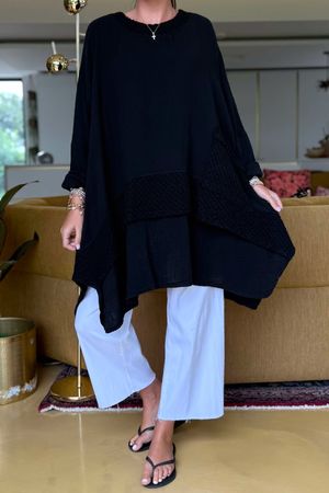 Made in Italy Paulo Pillow Cotton Honeycomb Parachute Tunic Black